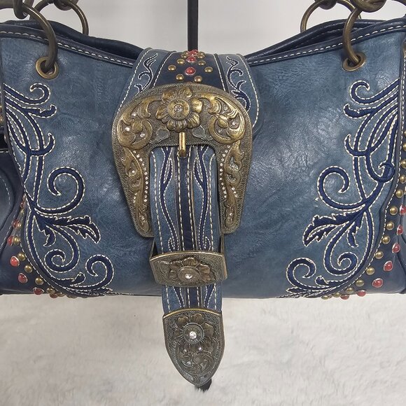 Montana West Blue Western Shoulder Bag w/ Wallet Chain Rodeo Cowgirl Conceal - Picture 2 of 12